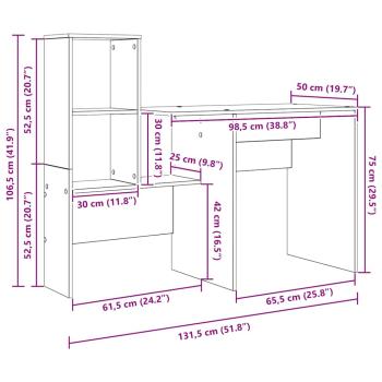 Schreibtisch Schwarze Eiche 131,5 x 50 x 106,5 cm Holzwerkstoff