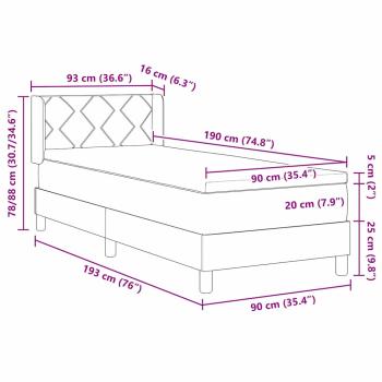 Boxspringbett mit Kopfteil Schwarz 90 x 190 cm Stoff und Schaum