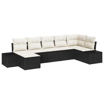 Garten-Sofa-Set mit Kissen 7 pcs Schwarz PE Rattan