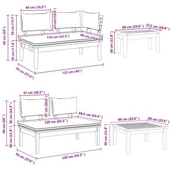 Gartenbänke Set mit Kissen 4 pcs Braun und Dunkelgrau und Braun