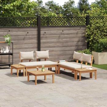 Gartenbänke Set 3 pcs Braun und Creme 2-Sitzer S Massivholz