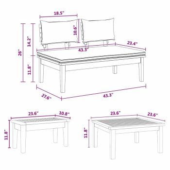Gartenbänke Set 3 pcs Braun und Creme 2-Sitzer S Massivholz