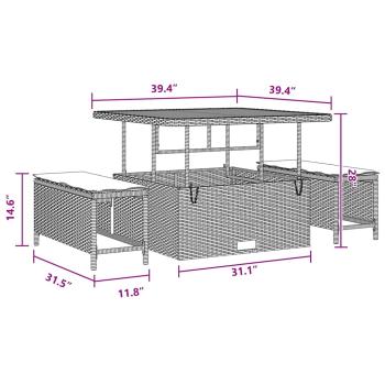 Garten-Sofa-Set mit Kissen mit Speicher mit Kissen 11 pcs Schwarz Poly Rattan