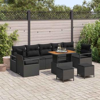 ARDEBO.de - Garten-Sofa-Set mit Kissen mit Kissen 10 pcs Schwarz Poly Rattan