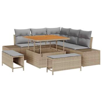 Garten-Sofa-Set mit Kissen 8 pcs Beige und Hellgrau Poly Rattan