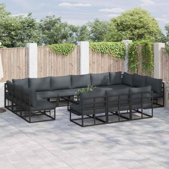 ARDEBO.de - Garten-Sofa-Set mit Kissen mit Kissen 14 pcs Schwarz Aluminium