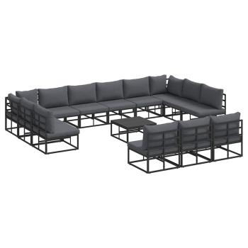 Garten-Sofa-Set mit Kissen mit Kissen 14 pcs Schwarz Aluminium