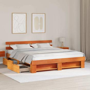 Bettgestell mit Schubladen mit Kopfteil mit Speicher Wachsbraun 200 x 200 cm Massivkiefer