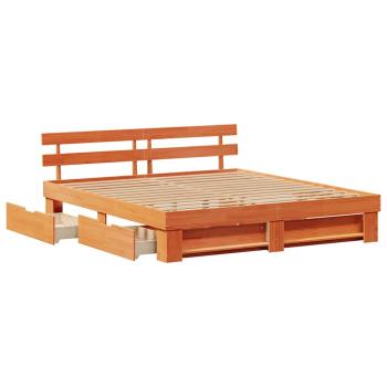 Bettgestell mit Schubladen mit Kopfteil mit Speicher Wachsbraun 200 x 200 cm Massivkiefer