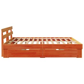 Bettgestell mit Schubladen mit Kopfteil mit Speicher Wachsbraun 200 x 200 cm Massivkiefer
