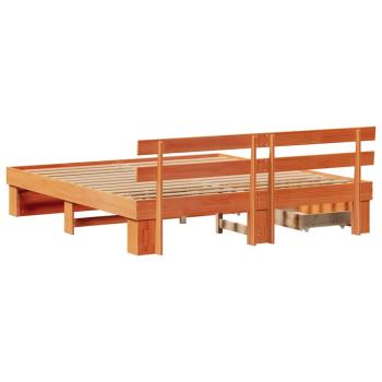 Bettgestell mit Schubladen mit Kopfteil mit Speicher Wachsbraun 200 x 200 cm Massivkiefer