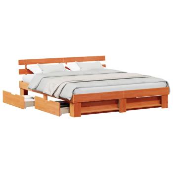 Bettgestell mit Schubladen mit Kopfteil mit Speicher Wachsbraun 180 x 200 cm Massivholz