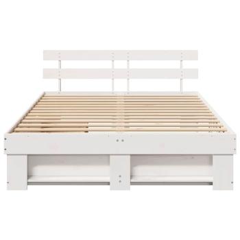 Bettgestell mit Schubladen mit Kopfteil mit Speicher Weiß 160 x 200 cm Massivkiefer