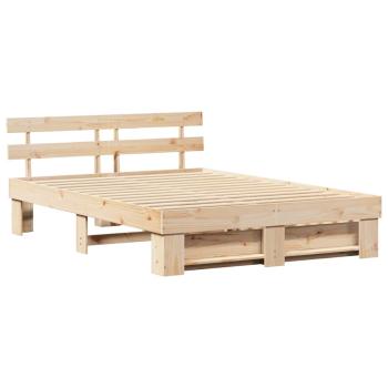 Bettgestell mit Schubladen mit Kopfteil mit Speicher Braun 150 x 200 cm Massivkiefer