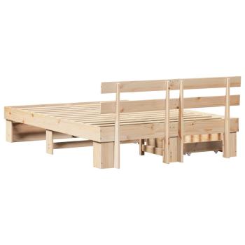 Bettgestell mit Schubladen mit Kopfteil mit Speicher Braun 150 x 200 cm Massivkiefer