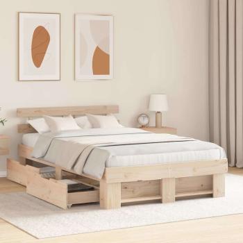 Bettgestell mit Schubladen mit Kopfteil mit Speicher Braun 120 x 200 cm Kiefernholz