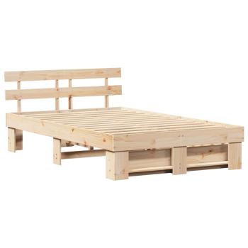 Bettgestell mit Schubladen mit Kopfteil mit Speicher Braun 120 x 200 cm Kiefernholz