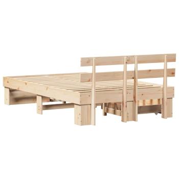 Bettgestell mit Schubladen mit Kopfteil mit Speicher Braun 120 x 200 cm Kiefernholz