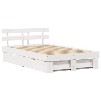 Bettgestell mit Schubladen mit Kopfteil mit Speicher Weiß 120 x 200 cm Holz