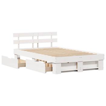 Bettgestell mit Schubladen mit Kopfteil mit Speicher Weiß 120 x 200 cm Holz