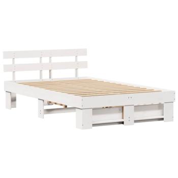 Bettgestell mit Schubladen mit Kopfteil mit Speicher Weiß 120 x 200 cm Holz