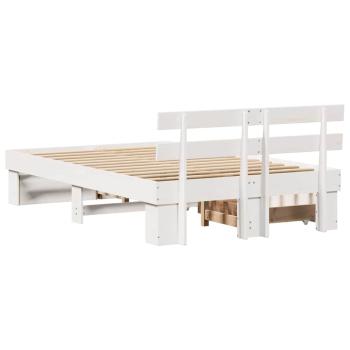 Bettgestell mit Schubladen mit Kopfteil mit Speicher Weiß 120 x 200 cm Holz