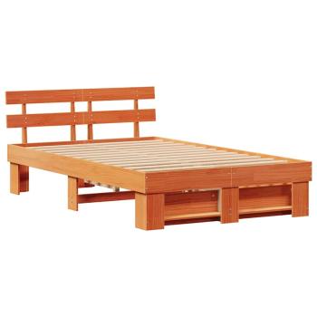 Bettgestell mit Schubladen mit Kopfteil mit Speicher Wachsbraun 120 x 200 cm Massivholz