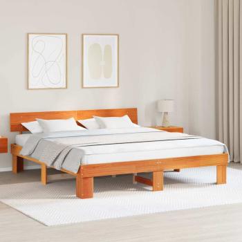 ARDEBO.de - Bettgestell mit Kopfteil Wachsbraun 200 x 200 cm Massivkiefer