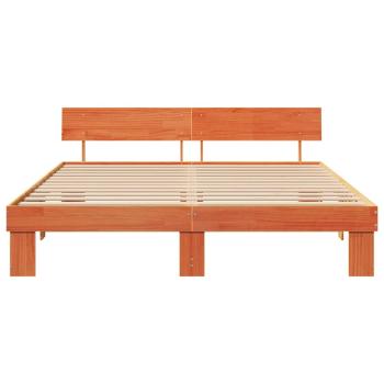 Bettgestell mit Kopfteil Wachsbraun 200 x 200 cm Massivkiefer