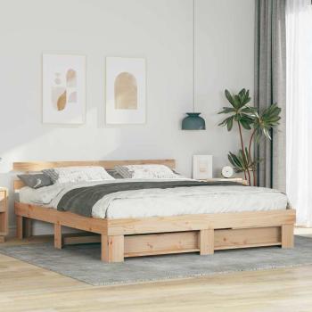ARDEBO.de - Bettgestell mit Kopfteil Braun 200 x 200 cm Massivholz Kiefer