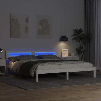 Bettgestell mit LED -Streifenleuchten mit Kopfteil Weiß 200 x 200 cm Holz
