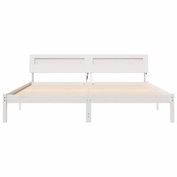 Bettgestell mit LED -Streifenleuchten mit Kopfteil Weiß 200 x 200 cm Holz