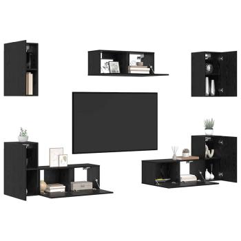 ARDEBO.de - TV-Schrank-Set mit Regal Sonstiges mit Speicher mit Tür 7 pcs Schwarze Eiche Holzwerkstoff