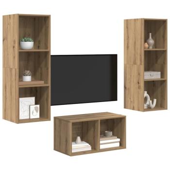TV-Schrank Set mit Regal Wandmontiert mit Speicher Eiche handwerklich 37 x 37 x 107 cm