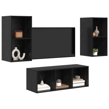 TV-Schrank Set mit Regal 3 pcs Schwarze Eiche 37 x 37 x 107 cm