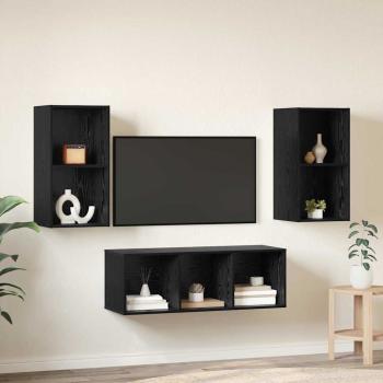 TV-Schrank Set mit Regal 3 pcs Schwarze Eiche 37 x 37 x 107 cm