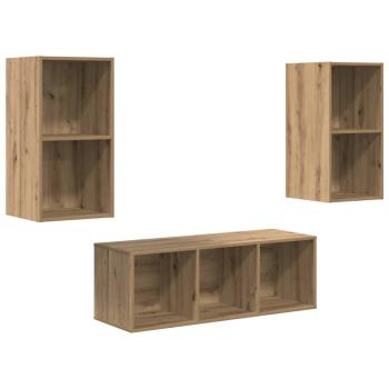 TV-Schrank Set 3 pcs Eiche handwerklich 37 x 37 x 107 cm