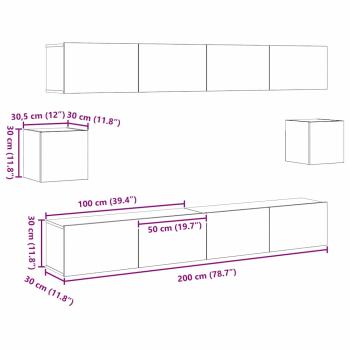TV-Schrank-Set mit Regal Wandmontiert mit Speicher mit Tür 6 pcs Altholz 100 x 30 x 30 cm Holz