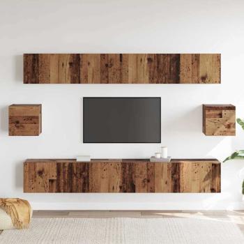 TV-Schrank-Set mit Regal Wandmontiert mit Speicher mit Tür 6 pcs Altholz 100 x 30 x 30 cm Holz