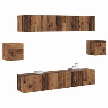 TV-Schrank-Set mit Regal Wandmontiert Sonstiges mit Speicher mit Tür 6 pcs Altholz 80 x 30 x 30 cm Holz