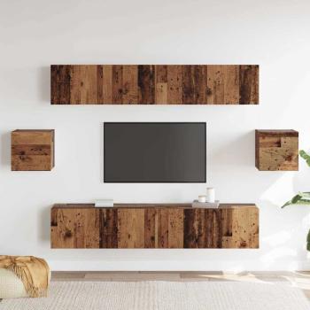 TV-Schrank-Set mit Regal Wandmontiert Sonstiges mit Speicher mit Tür 6 pcs Altholz 80 x 30 x 30 cm Holz