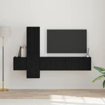 ARDEBO.de - TV-Schrank-Set mit Regal Wandmontiert mit Speicher mit Tür 5 pcs Schwarze Eiche Holzwerkstoff