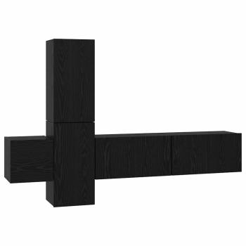 TV-Schrank-Set mit Regal Wandmontiert mit Speicher mit Tür 5 pcs Schwarze Eiche Holzwerkstoff