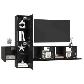 TV-Schrank-Set mit Regal Wandmontiert mit Speicher mit Tür 5 pcs Schwarze Eiche Holzwerkstoff