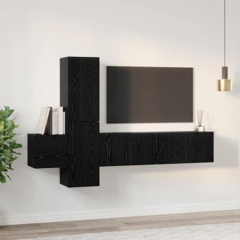 TV-Schrank-Set mit Regal Wandmontiert mit Speicher mit Tür 5 pcs Schwarze Eiche Holzwerkstoff