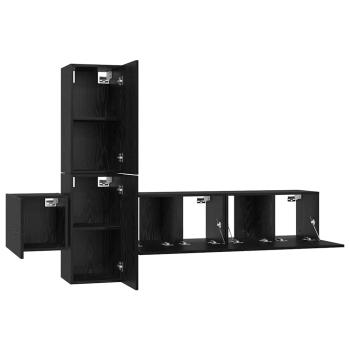 TV-Schrank-Set mit Regal Wandmontiert mit Speicher mit Tür 5 pcs Schwarze Eiche Holzwerkstoff