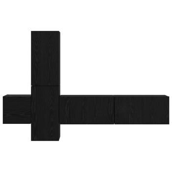 TV-Schrank-Set mit Regal Wandmontiert mit Speicher mit Tür 5 pcs Schwarze Eiche Holzwerkstoff
