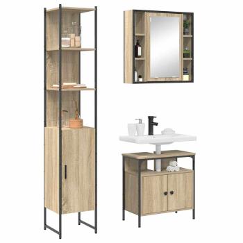 Badezimmermöbel-Set 3 stk. Sonoma-Eiche 33 x 33 x 185,5 cm