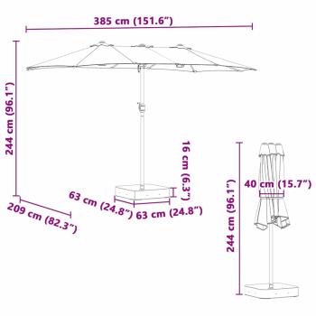 Gartenparasol Bordeauxrot 385 x 209 x 244 cm Stoff