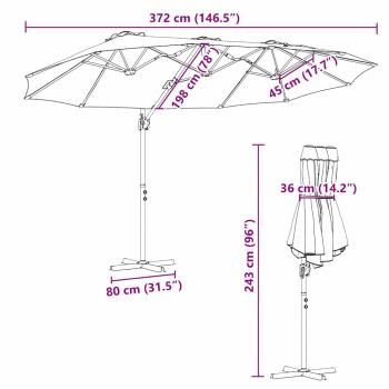 Sonnenschirm Schwarz 372 x 198 x 243 cm Polyester und Aluminium
